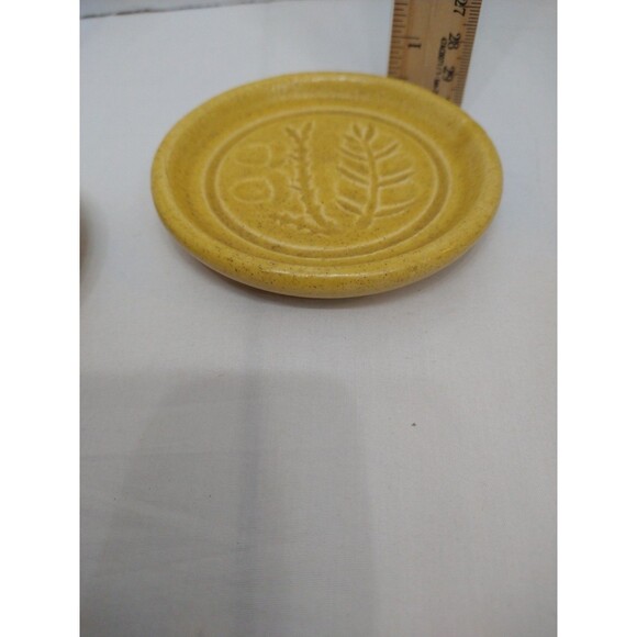 Set of 3 Vintage Pigeon Forge Pottery Coasters Yellow Butter Mold Prints 1 chip - Picture 5 of 9